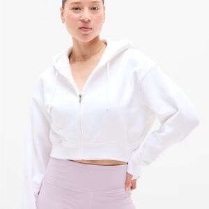 Garage White Cropped Zip-Up Hoodie